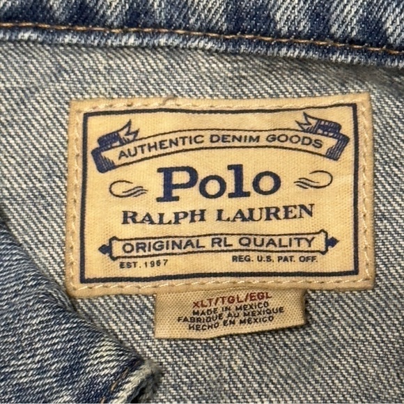 Polo Ralph Lauren Distressed Denim Trucker Alpine Racing Patch Jacket Size XLT - Picture 4 of 8